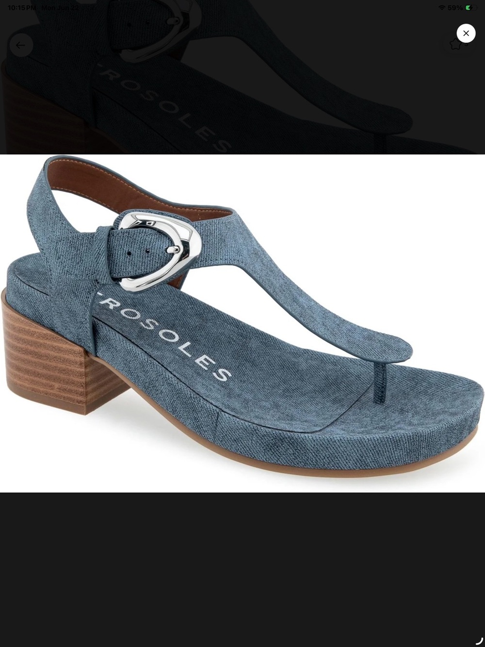 AEROSOLES Denim Blue T-Strap Block Heel Sandal